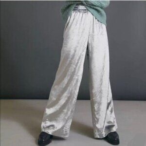 Maeve | Anastacia Silver Soft Velvet Velour Wide Leg High Rise Pants Gray